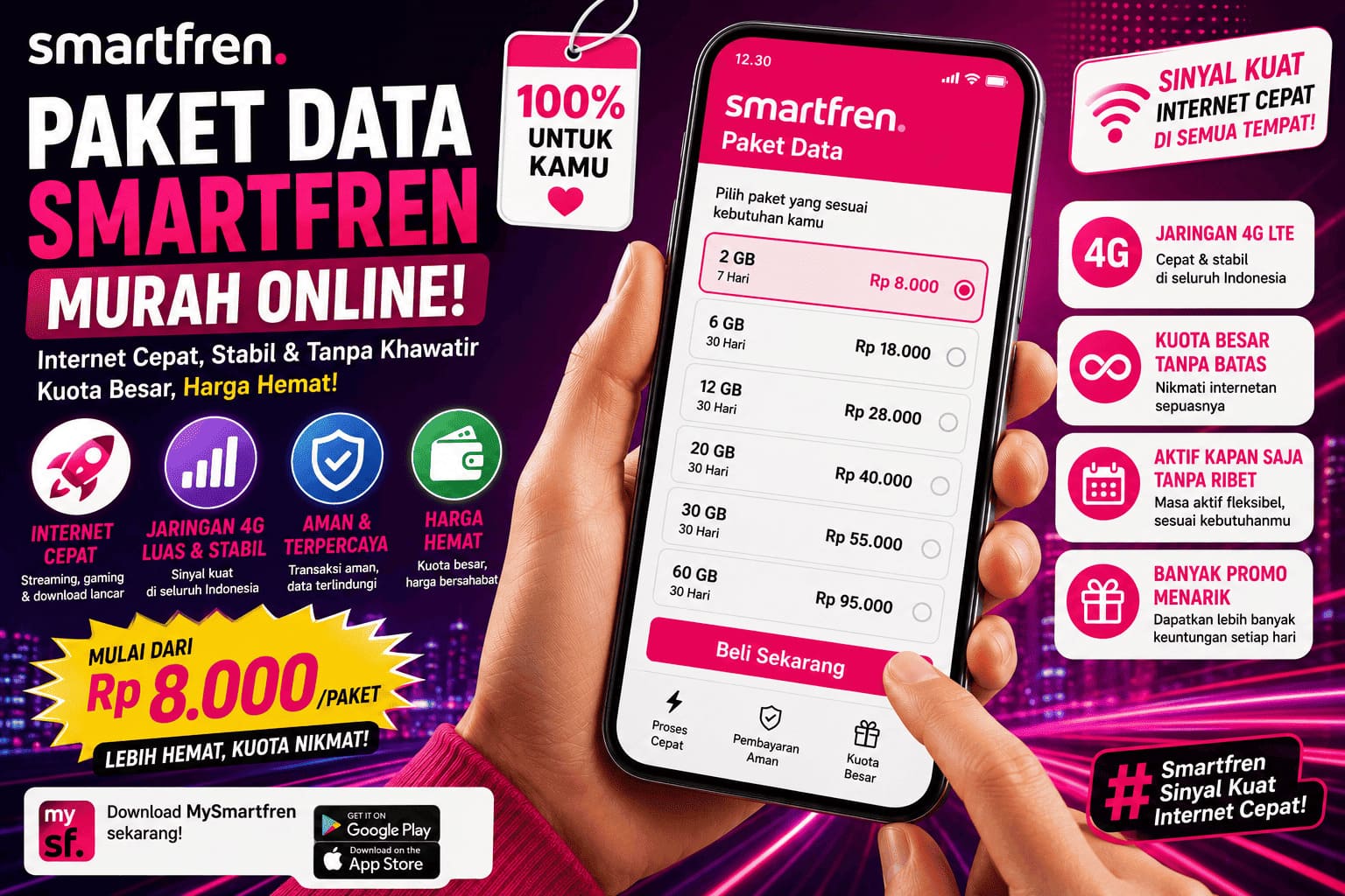 Paket Data Smartfren Murah Online dengan berbagai pilihan kuota internet untuk belajar, bekerja, streaming, gaming, dan aktivitas digital sehari-hari.