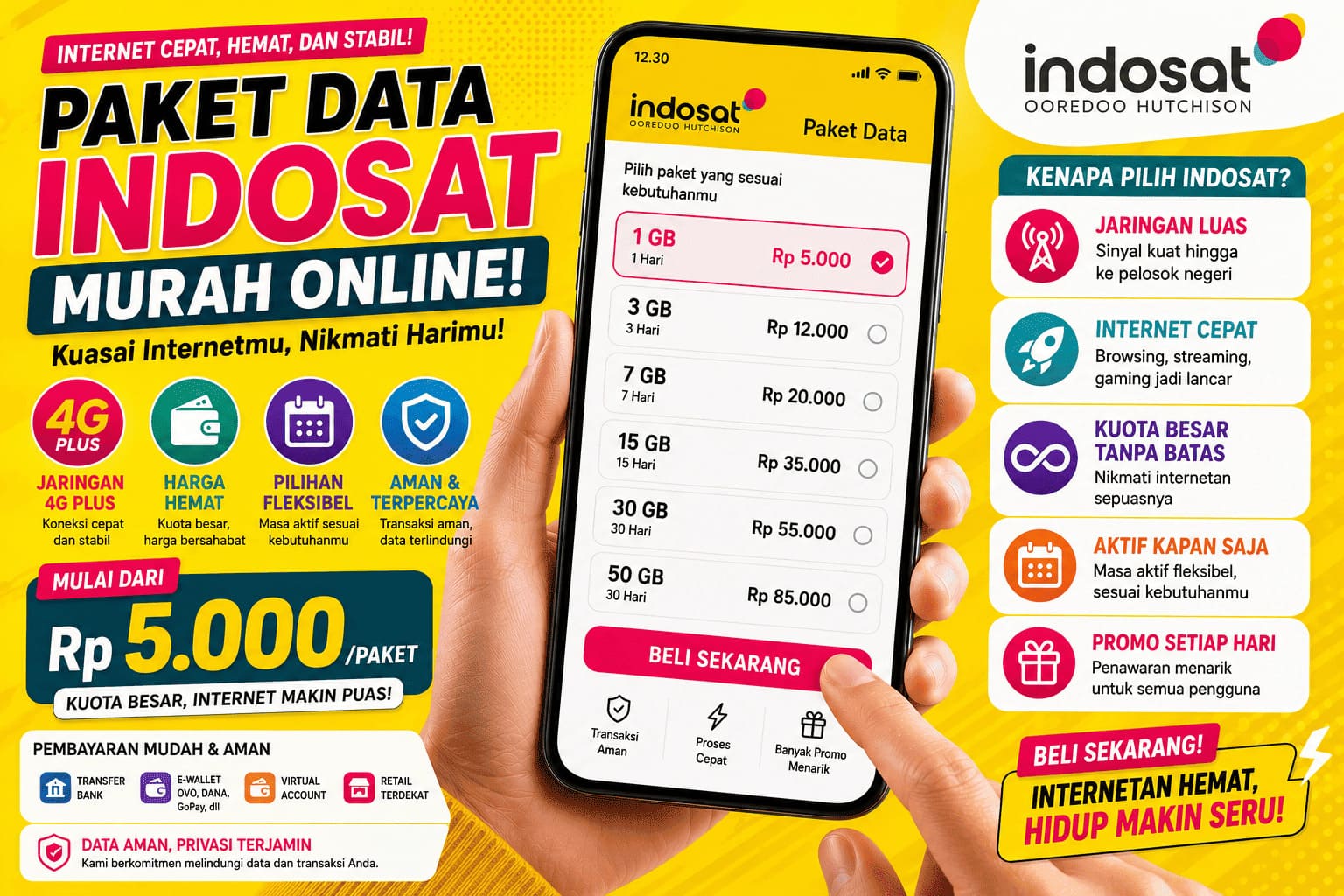 Paket Data Indosat Murah Online dengan pilihan kuota internet cepat untuk berbagai kebutuhan.