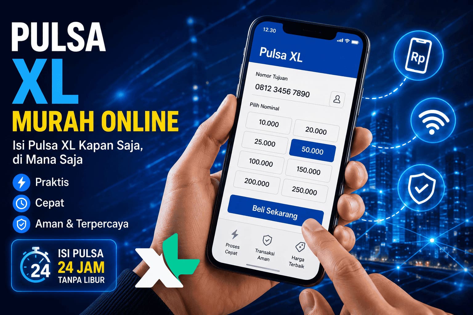 Pulsa XL murah online dengan proses transaksi cepat, aman, dan tersedia 24 jam melalui MarketpediaVoucher.
