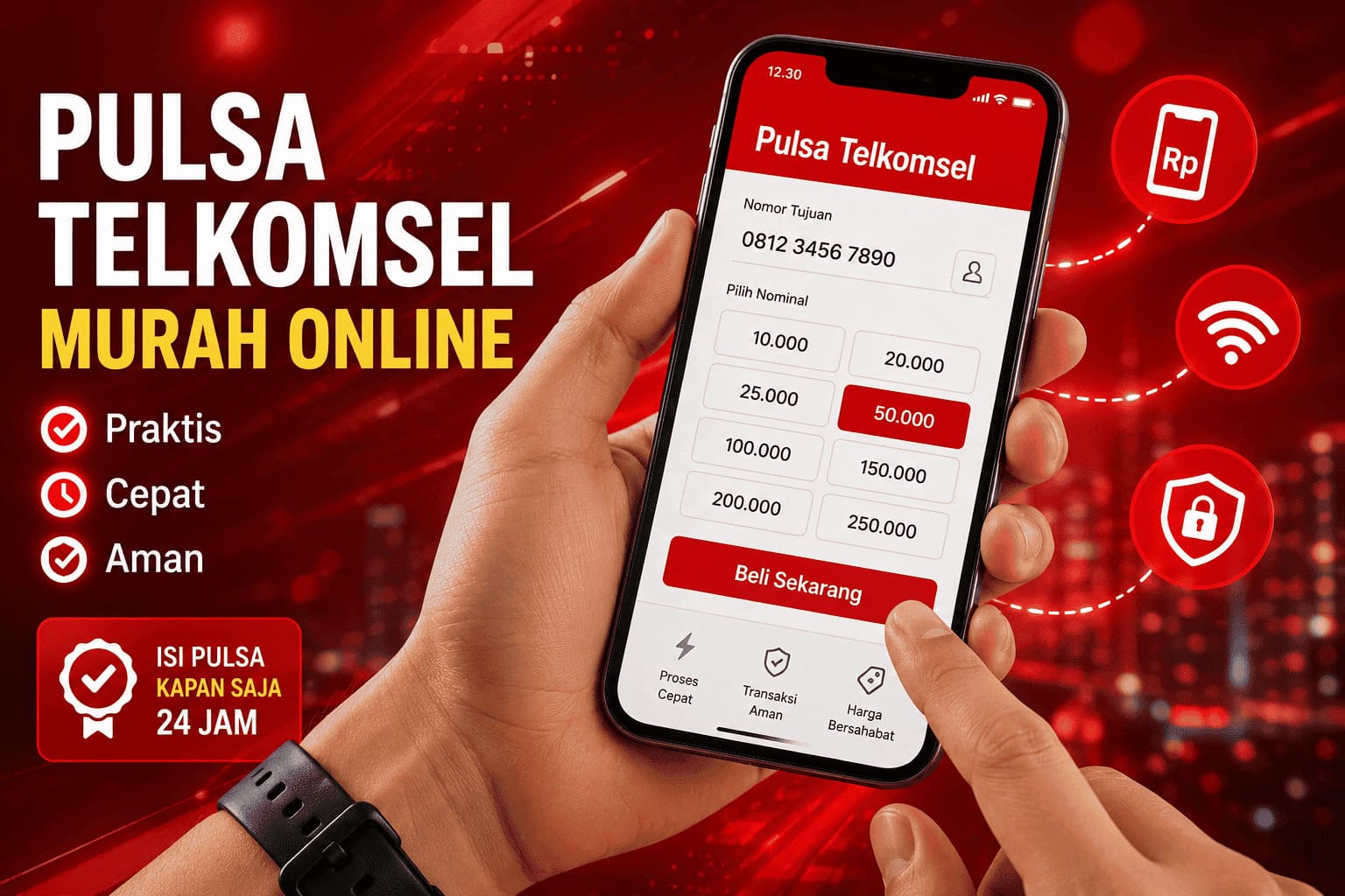 Pulsa Telkomsel murah online dengan proses isi pulsa cepat, aman, dan tersedia 24 jam di MarketpediaVoucher