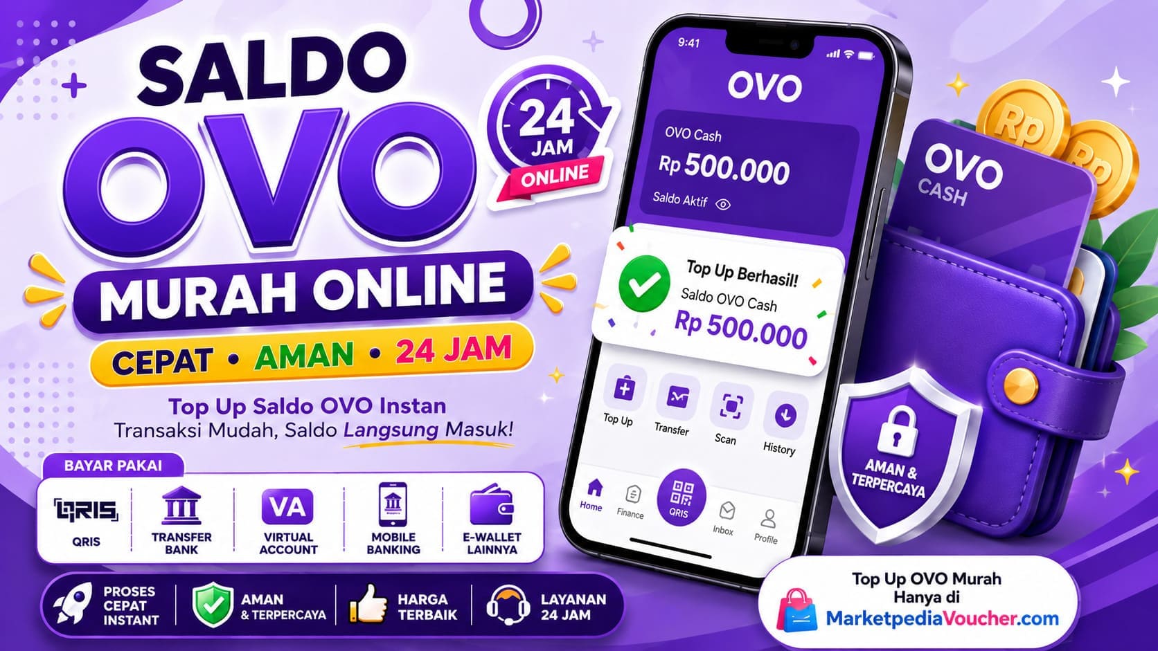 Saldo OVO murah online dengan proses top up cepat, aman, dan tersedia 24 jam melalui MarketpediaVoucher.