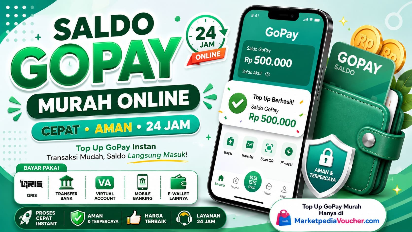 Saldo GoPay murah online dengan proses top up cepat, aman, dan tersedia 24 jam melalui MarketpediaVoucher.