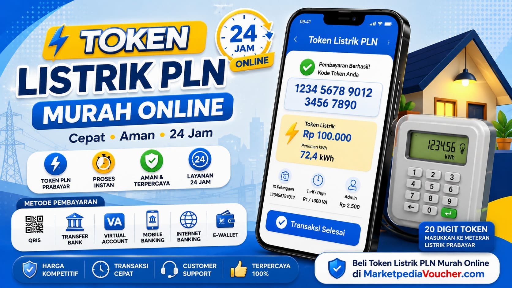 Token Listrik PLN murah online dengan pembelian cepat, aman, dan tersedia 24 jam melalui MarketpediaVoucher.