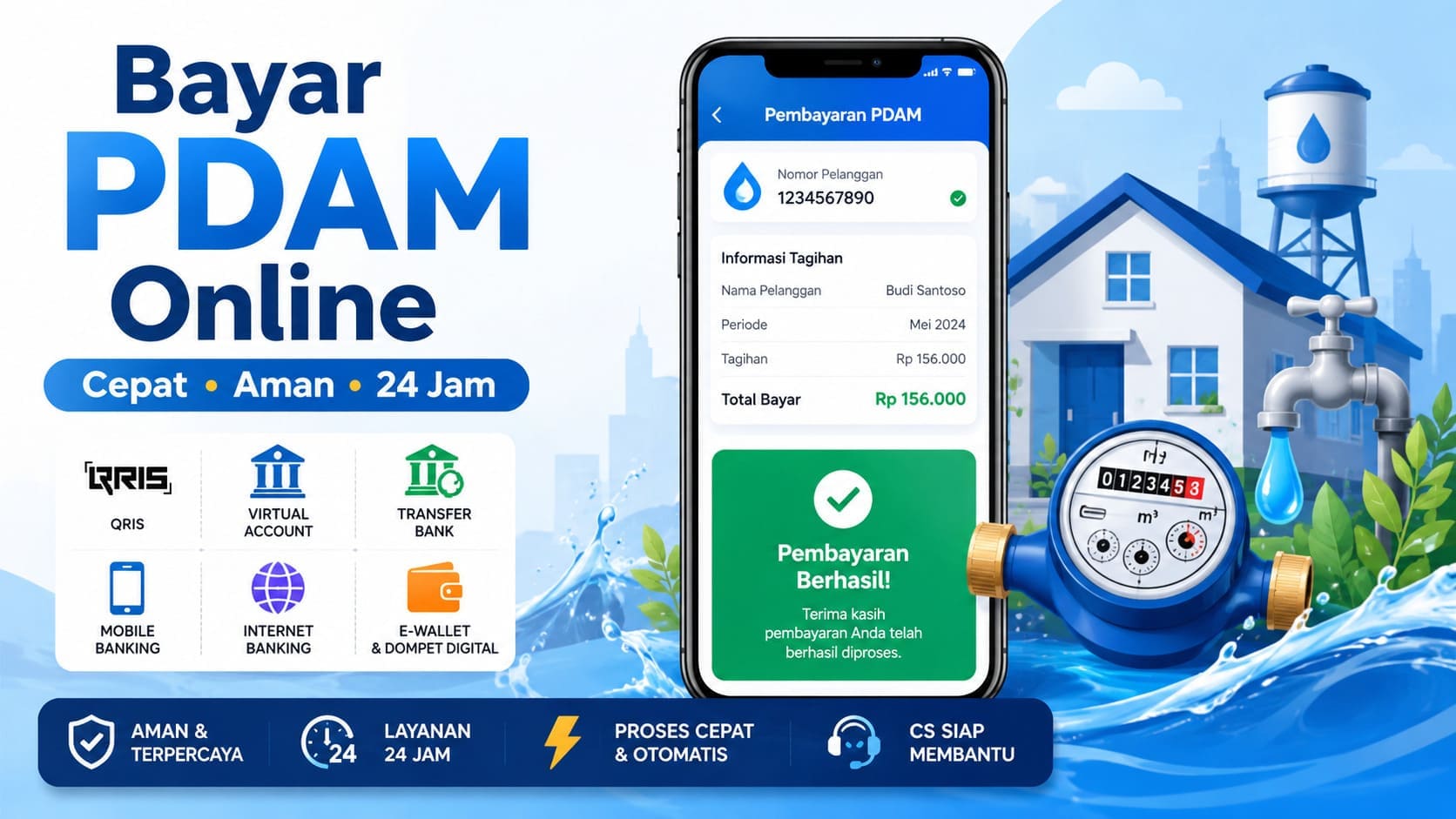 Bayar PDAM online dengan proses cepat, aman, dan tersedia 24 jam melalui MarketpediaVoucher.
