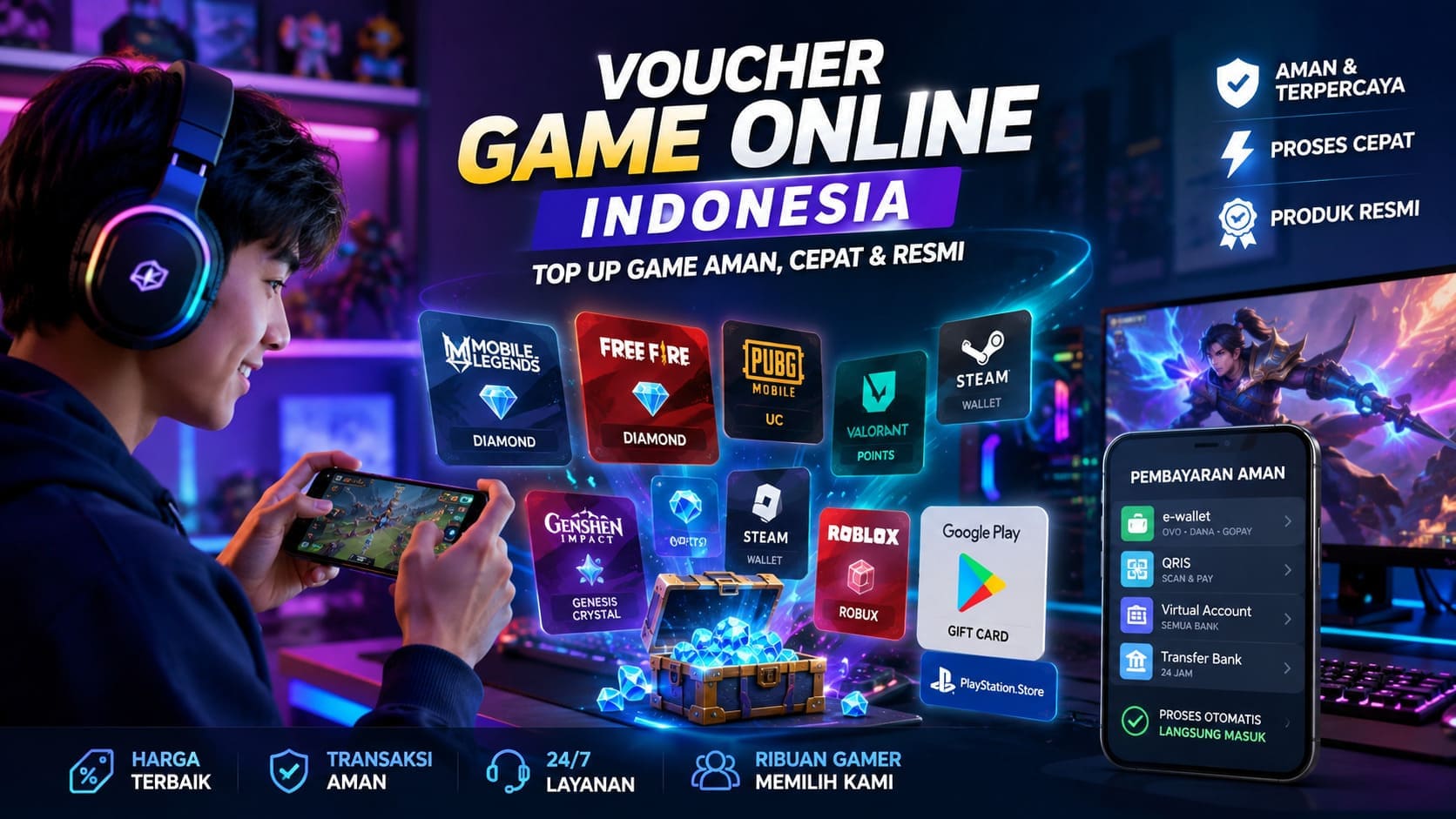 Voucher game online Indonesia untuk top up game digital dengan aman