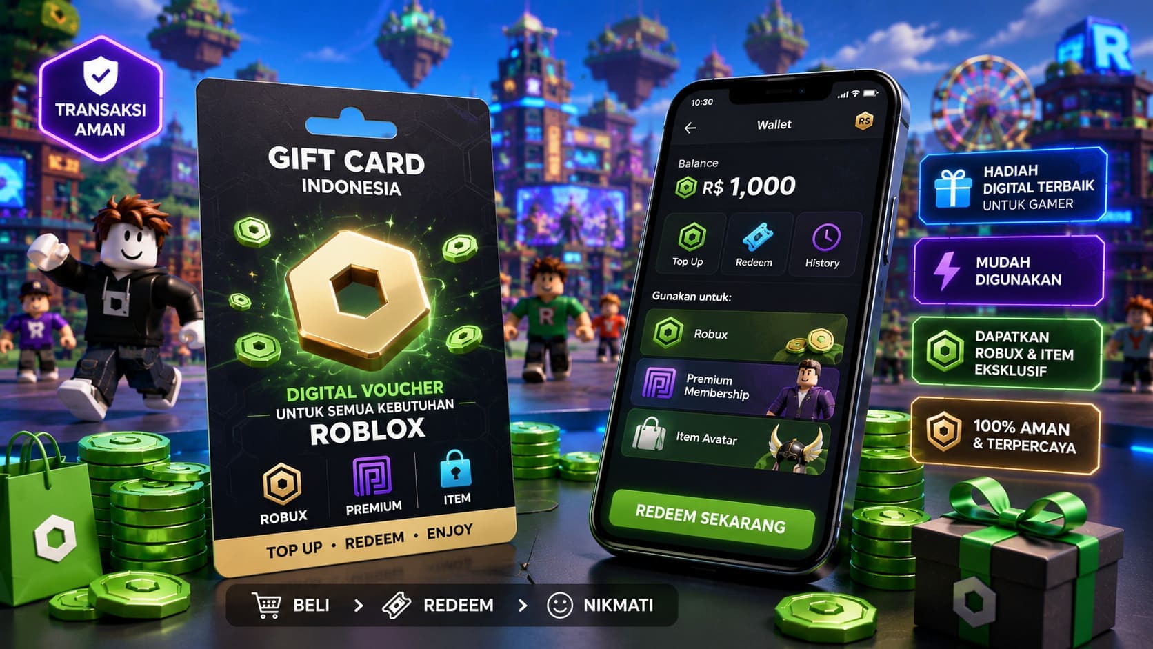 Roblox Gift Card Indonesia voucher digital untuk membeli Robux dan item Roblox