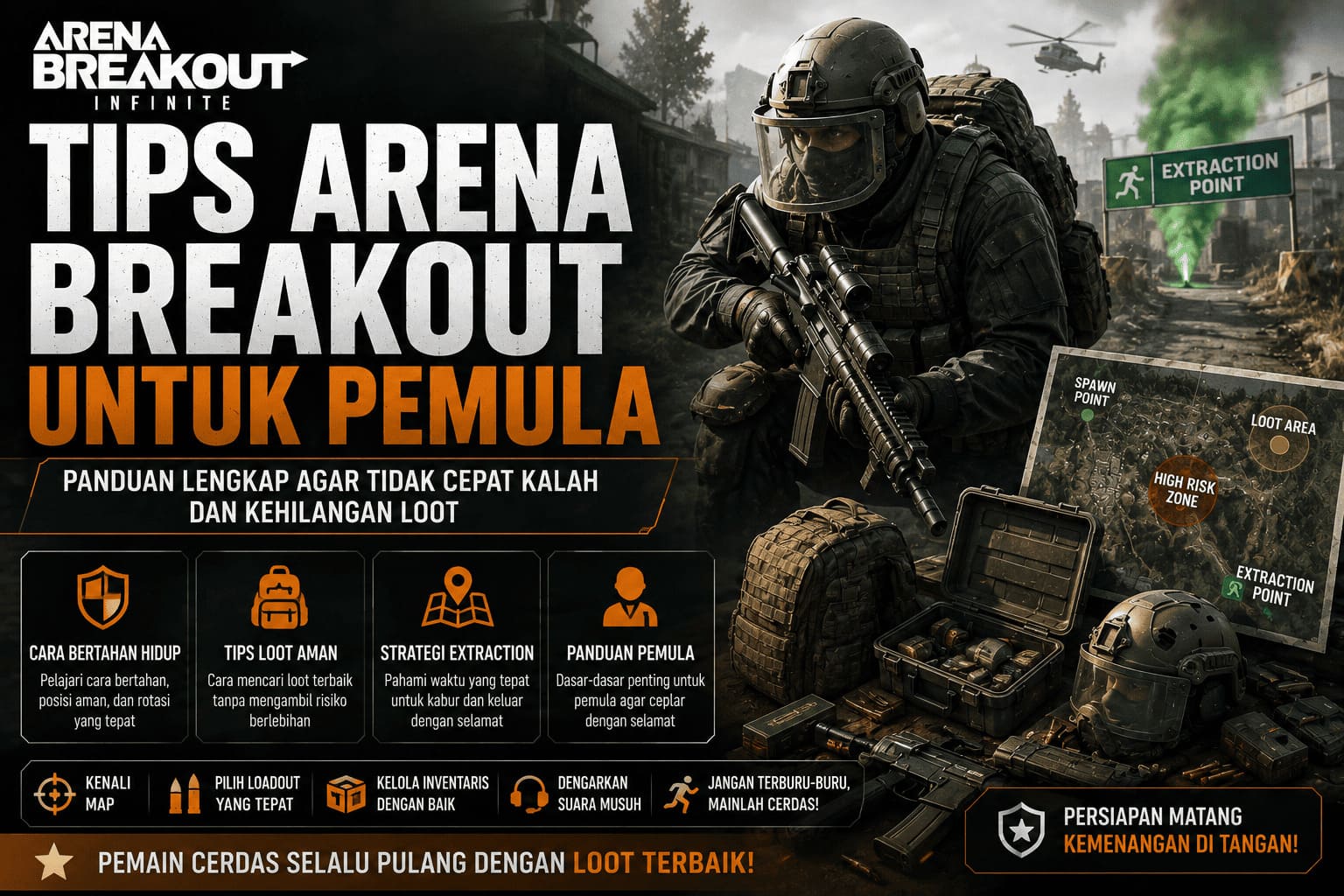Tips Arena Breakout untuk pemula agar cepat jago, memahami strategi raid, loot, dan ekstraksi dengan aman
