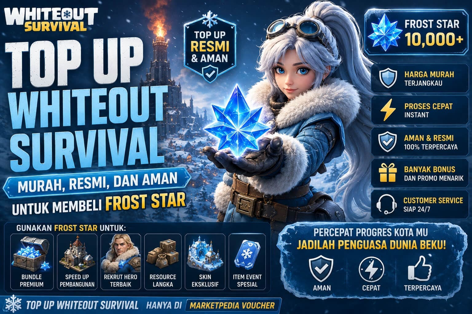 Top Up Whiteout Survival murah, resmi, dan aman untuk membeli Frost Star dengan proses cepat bagi pemain Indonesia.