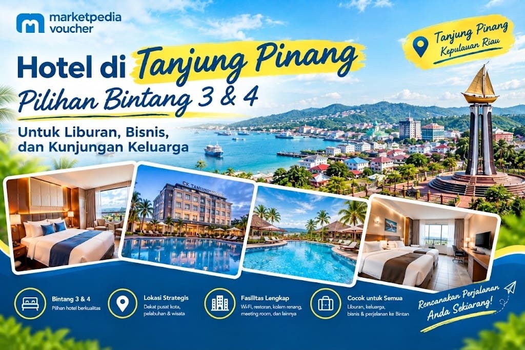 Pilihan hotel di Tanjung Pinang kategori bintang 3 dan 4 untuk liburan keluarga perjalanan bisnis dan kunjungan ke Kepulauan Riau.